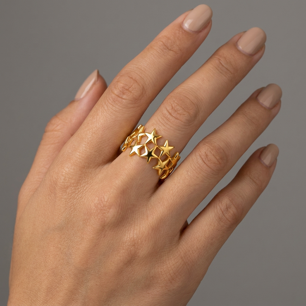 Trendy Galaxi Star Flexi Size Ring | 18K PVD Gold Plated- For Women | Includes: Ring