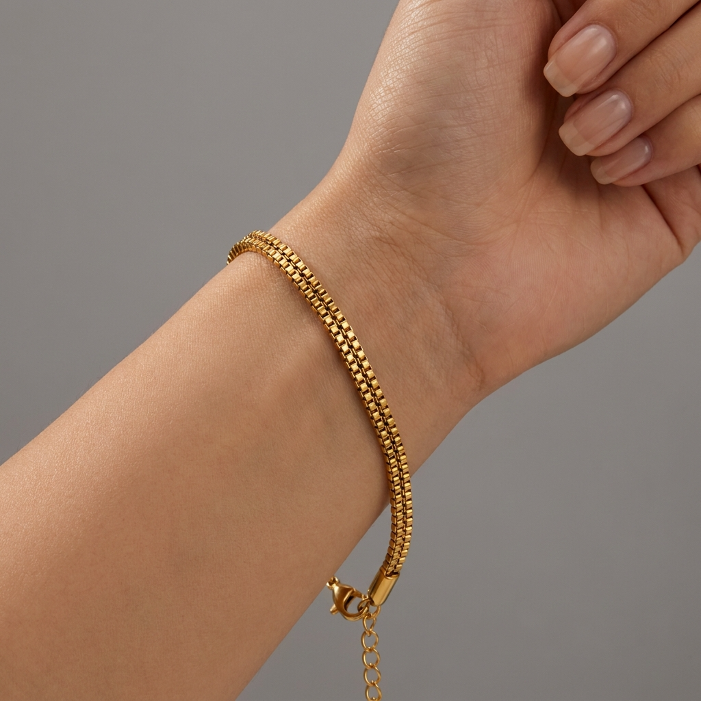 Linear BOX LINK Bracelet | Gold-Tone - For Women | Includes: Bracelet