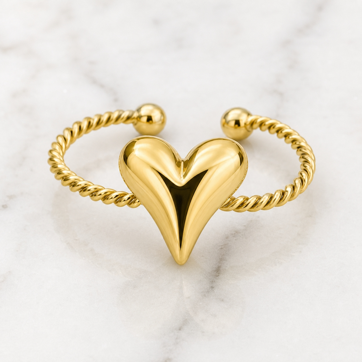 Golden Heart-Rope Flexi Size Ring | 18K PVD Gold Plated- For Women | Includes: Ring