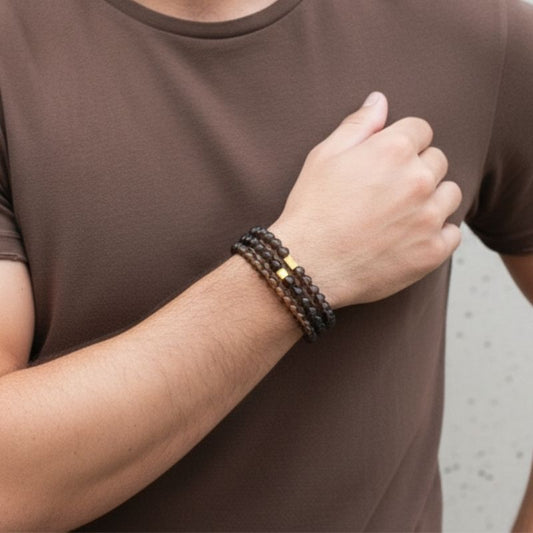 Protection Layered Bracelets | Smokey Quartz - For Men | Includes: Bracelets (Set of 3)