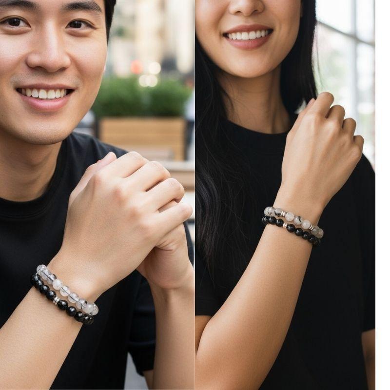 Protective Bracelet Set | Black Obsidian & Rutile - For Unisex | Includes: Bracelets (Set of 2)