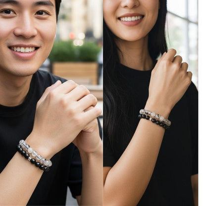 Protective Bracelet Set | Black Obsidian & Rutile - For Unisex | Includes: Bracelets (Set of 2)