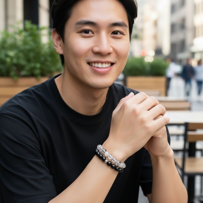 Protective Bracelet Set | Black Obsidian & Rutile - For Unisex | Includes: Bracelets (Set of 2)