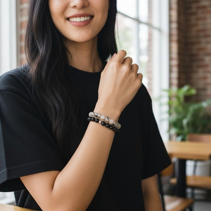 Protective Bracelet Set | Black Obsidian & Rutile - For Unisex | Includes: Bracelets (Set of 2)