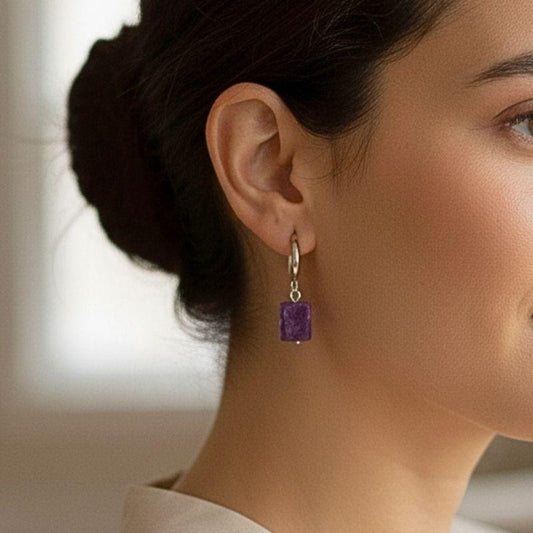 Purple Glow Earrings | Natural Amethyst - For Women | Includes: Earrings