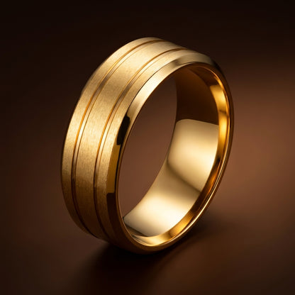 Dual Line Classic Golden Ring | 18K Real Gold PVD Plated– For Men | Includes: Ring