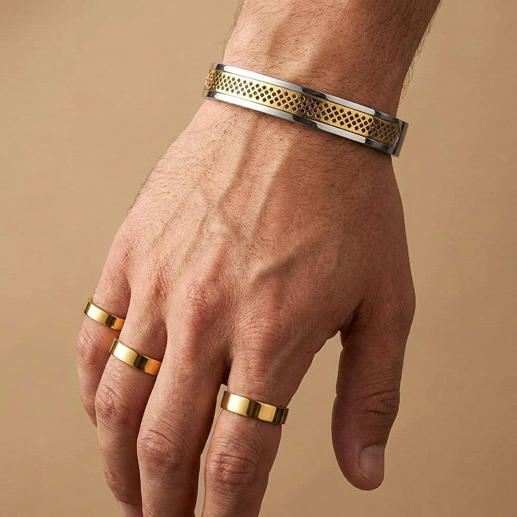 Ultra Modern criss-cross PVD Plated Cuff Bracelet | TITANIUM STEEL - For Men | Includes: Bracelet