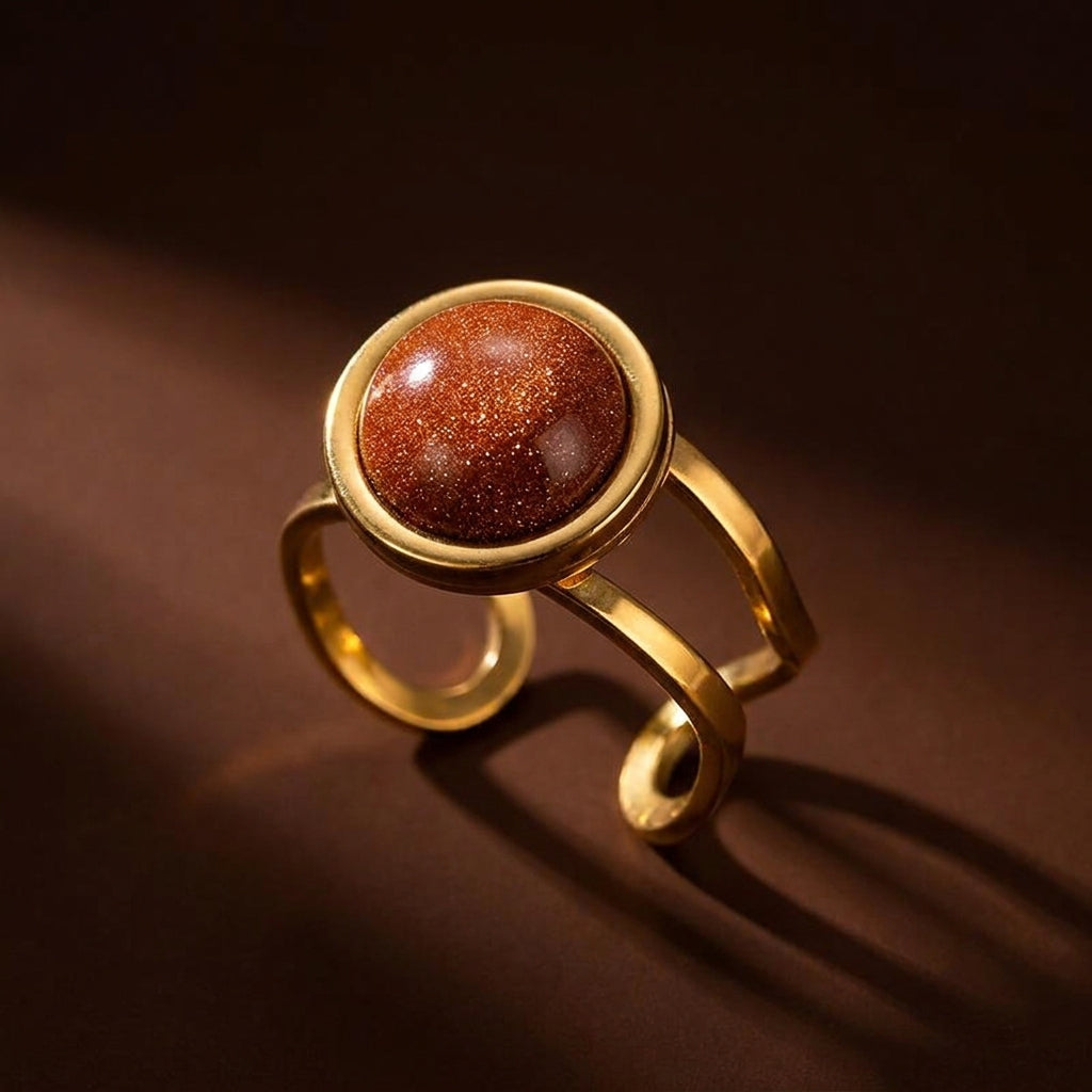 Sun Stone Flexi Size Golden Ring | 18K Real Gold PVD Plated– For Men | Includes: Ring