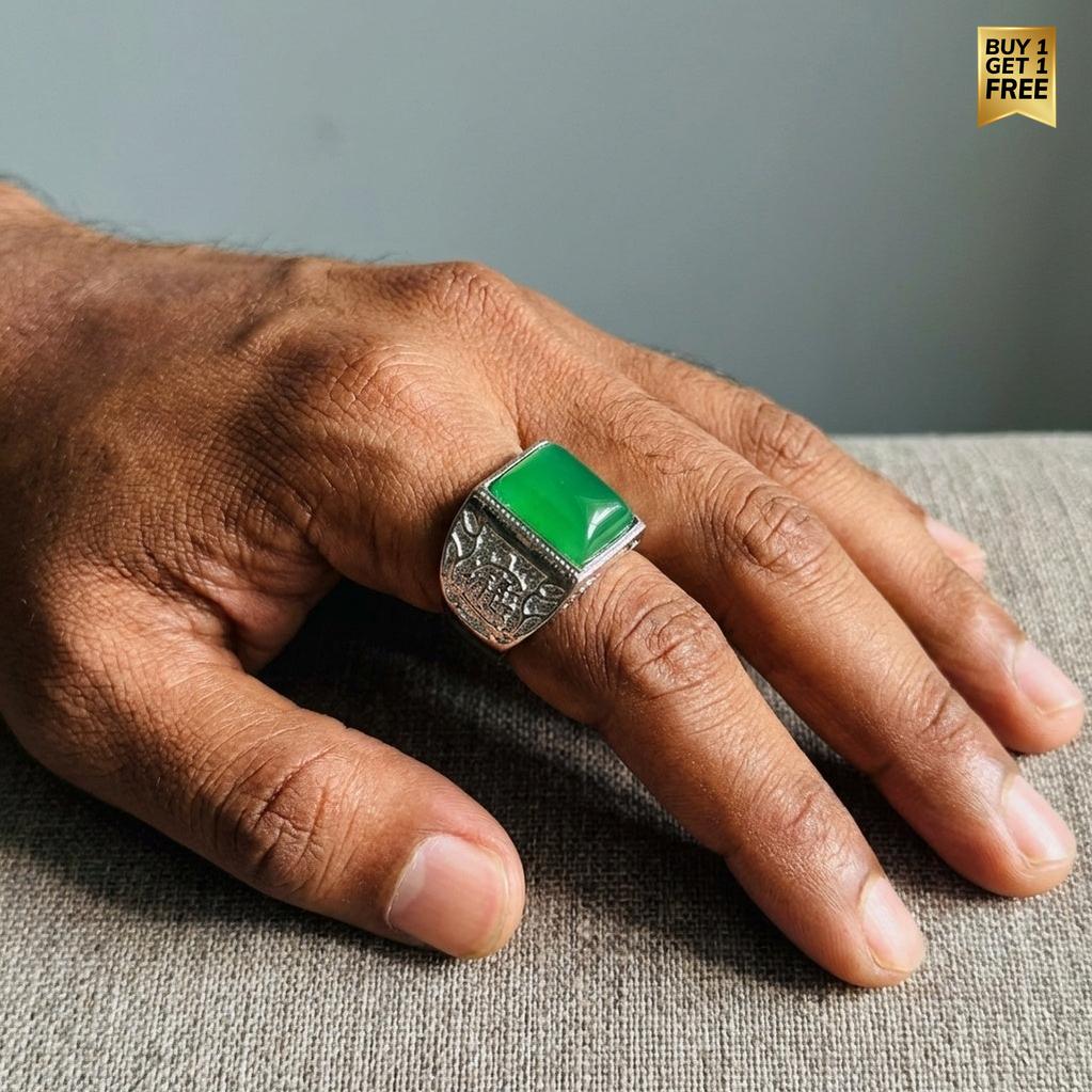 Natural BOLD Chalcedony Stone Flexi Size Ring | 925 Silver PVD Plated– For Men | Includes: Ring