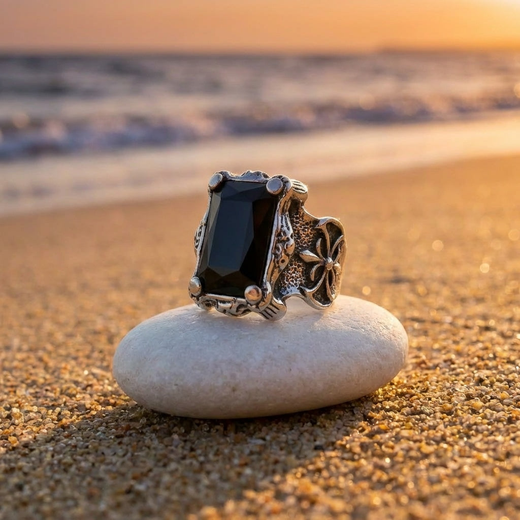 Black Zircon BOLD Iranian Sword Ring | Titanium Steel– For Men | Includes: Ring