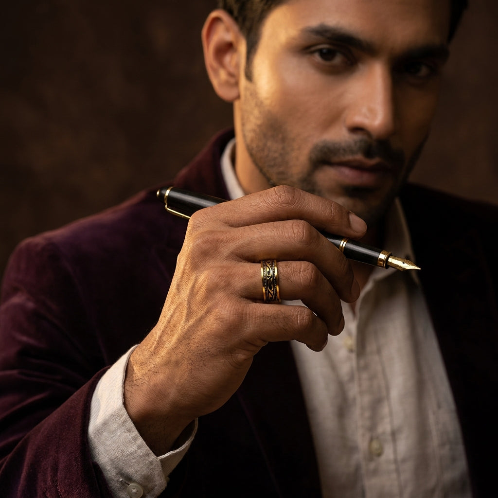 Ethnic Heritage Golden Ring | 18K Real Gold PVD Plated– For Men | Includes: Ring