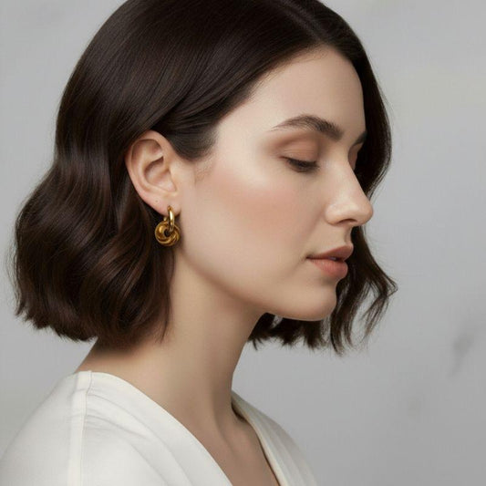 Radiant Strength Hoop Earrings | Tiger Eye Stone & 18K PVD Gold Plated - For Women | Includes: Earrings