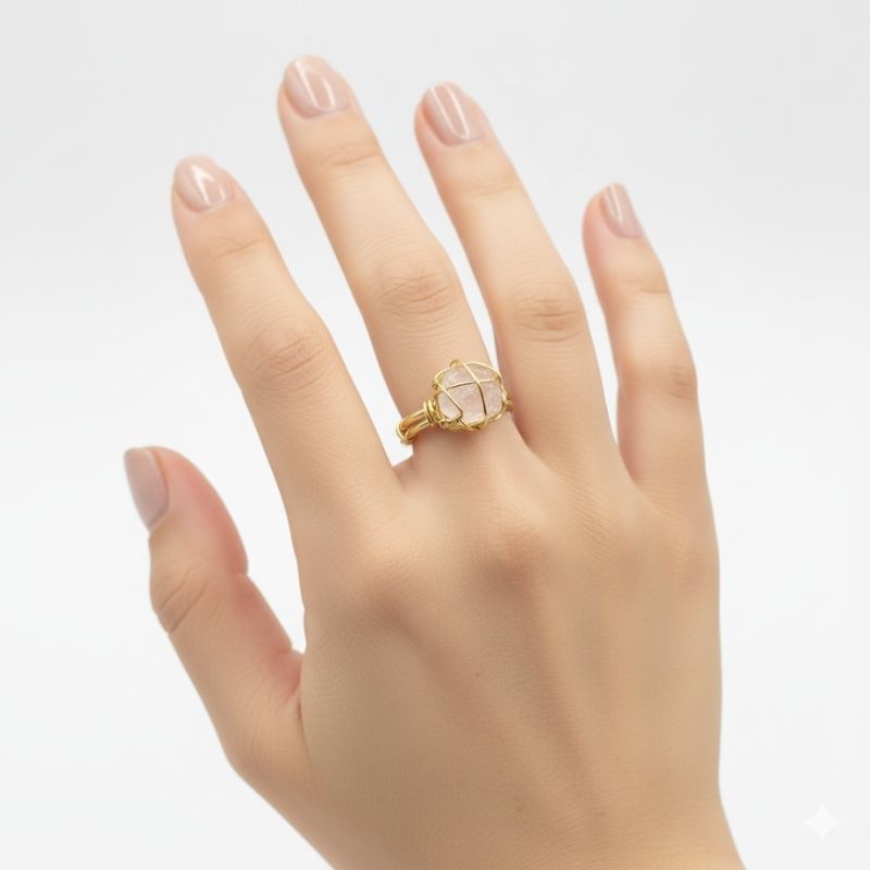 Raw Elegance Ring | Clear Quartz & PVD Gold - For Women | Includes: Ring