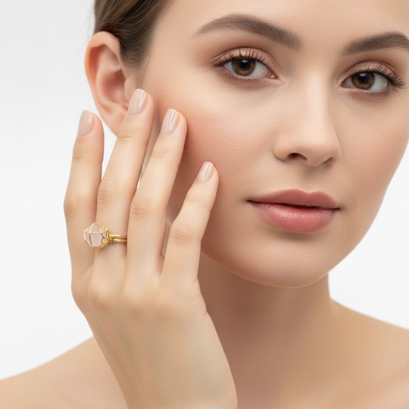 Raw Elegance Ring | Clear Quartz & PVD Gold - For Women | Includes: Ring