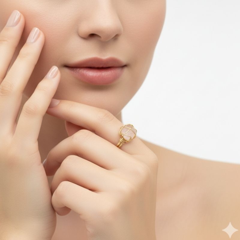 Raw Elegance Ring | Clear Quartz & PVD Gold - For Women | Includes: Ring