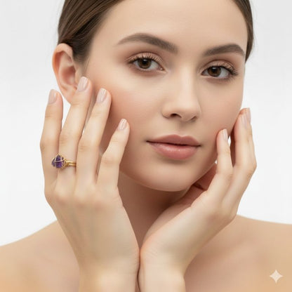 Raw Luxe Ring | Amethyst & PVD Gold - For Women | Includes: Ring