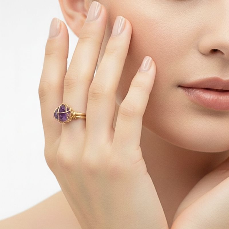 Raw Luxe Ring | Amethyst & PVD Gold - For Women | Includes: Ring