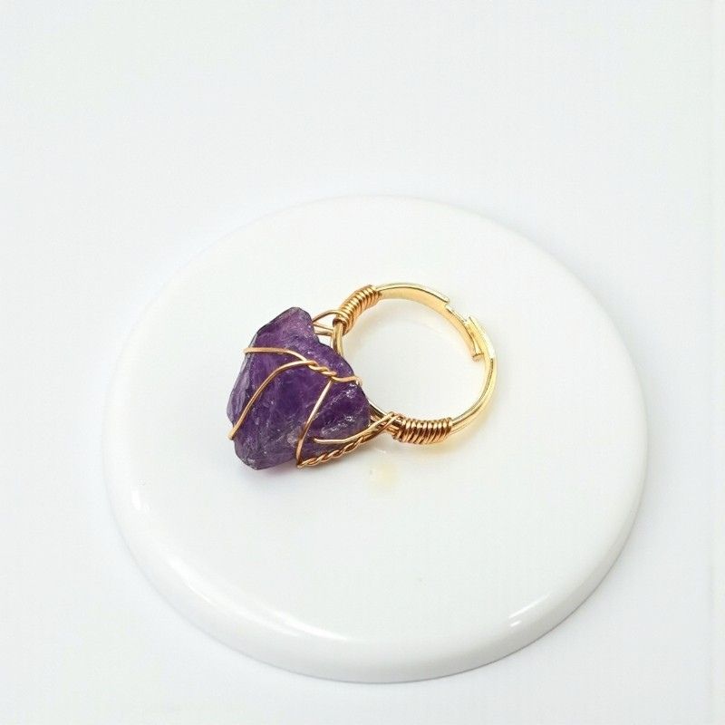 Raw Luxe Ring | Amethyst & PVD Gold - For Women | Includes: Ring
