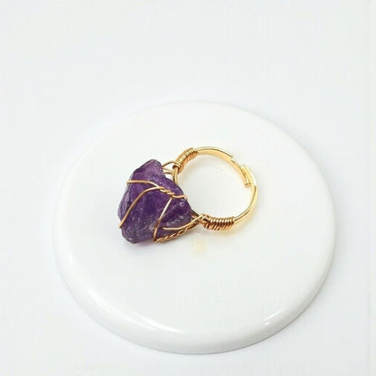 Raw Luxe Ring | Amethyst & PVD Gold - For Women | Includes: Ring