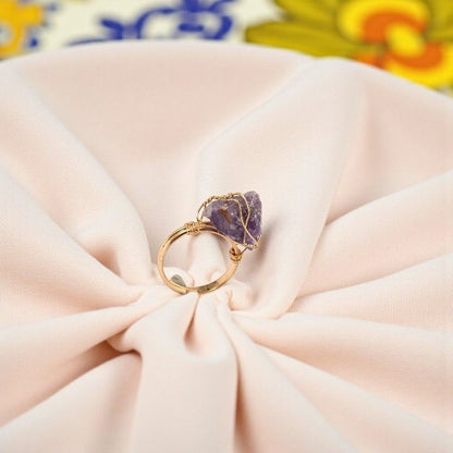 Raw Luxe Ring | Amethyst & PVD Gold - For Women | Includes: Ring