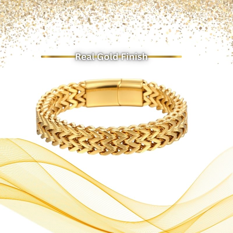 Posh REAL GOLD PLATED Woven Bracelet | Stainless Steel - For Men | Includes: Bracelet