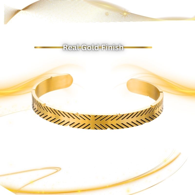 Solid Designer Cuff Bracelet | 18K PVD Gold Plated Steel - For Men | Includes: Bracelet