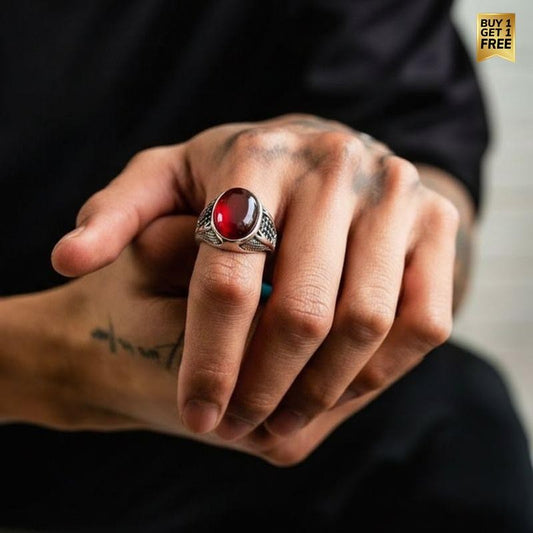 Red Agate with Zircon Ring | Premium Alloy– For Men | Includes: Ring