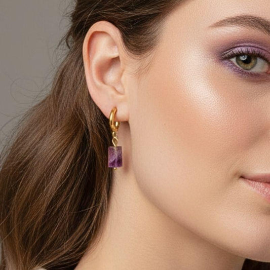 Regal Glow Earrings | Amethyst Stone & 18K PVD Gold Plated - For Women | Includes: Earrings