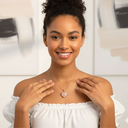 Rose Heart Necklace | 18K PVD Gold Plated - For Women | Includes: Necklace