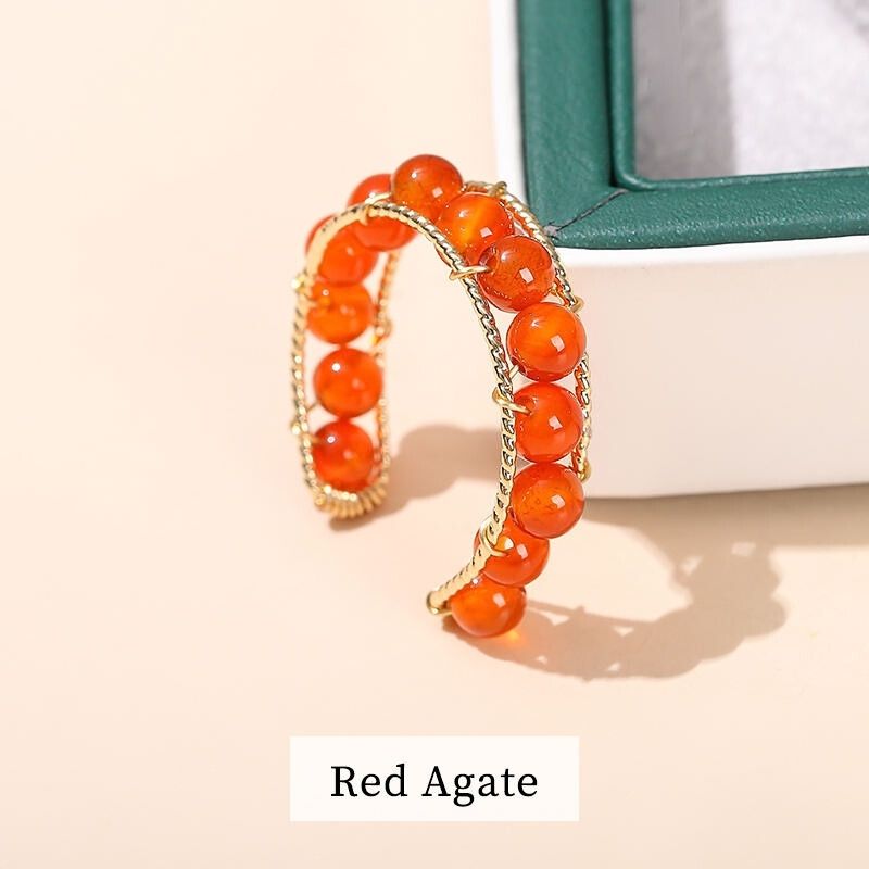 Ruby Aura Adjustable Ring | Red Agate Stone & PVD Gold - For Women | Includes: Ring