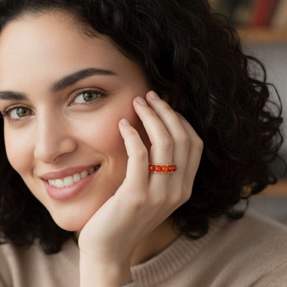 Ruby Aura Adjustable Ring | Red Agate Stone & PVD Gold - For Women | Includes: Ring