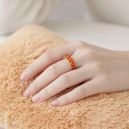 Ruby Aura Adjustable Ring | Red Agate Stone & PVD Gold - For Women | Includes: Ring