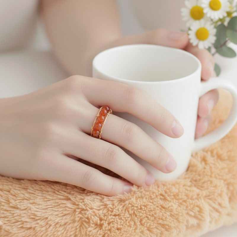 Ruby Aura Adjustable Ring | Red Agate Stone & PVD Gold - For Women | Includes: Ring