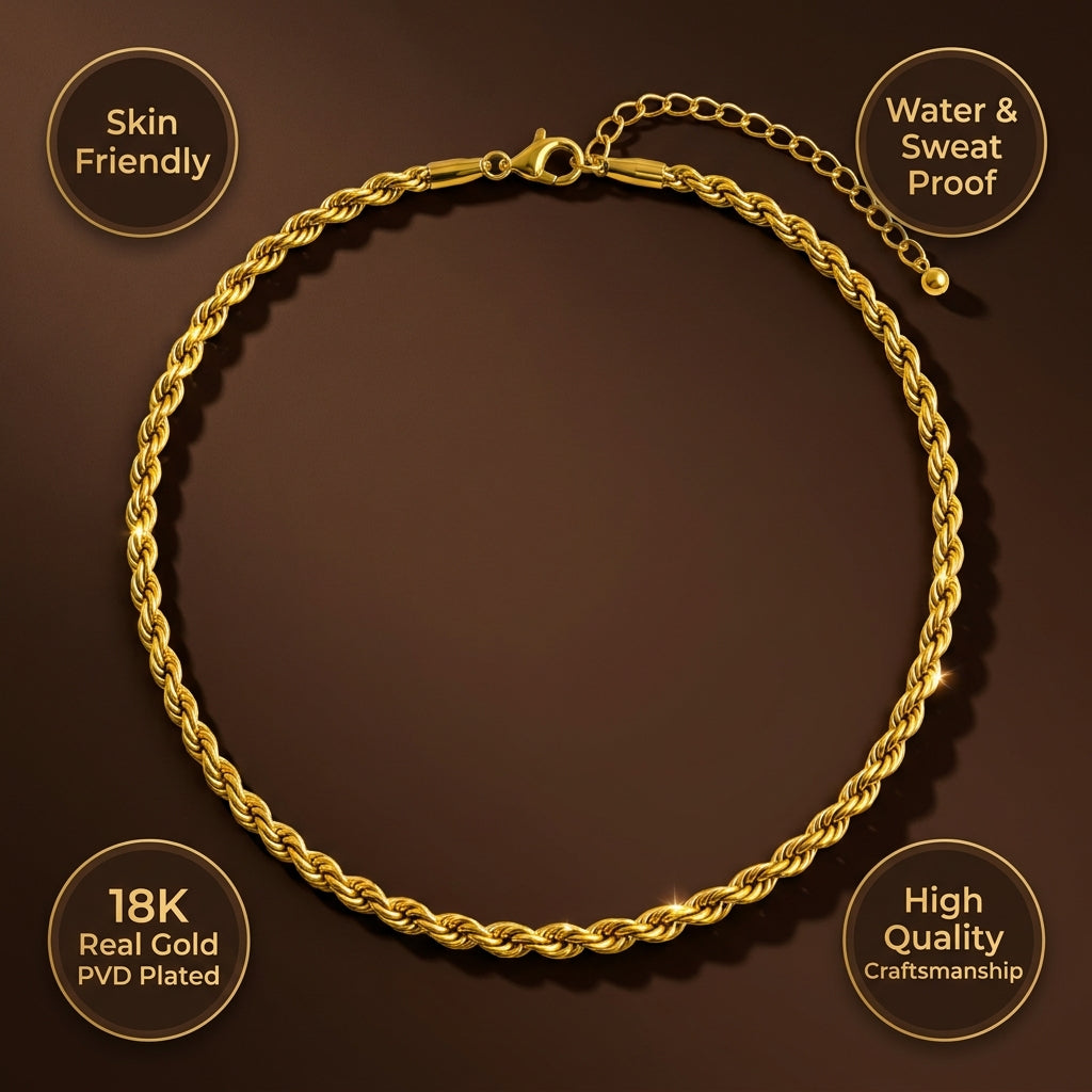 Twist BOLD ROPE CHAIN Necklace | Gold-Tone - For Women | Includes: Necklace