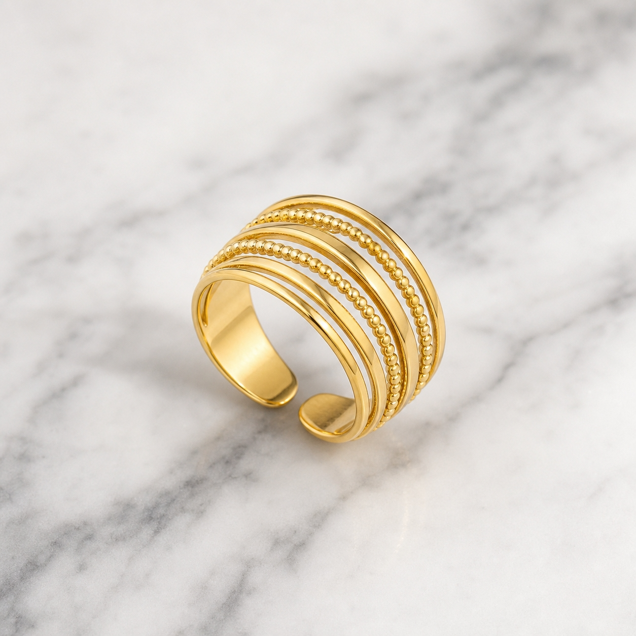 Multi-Layer Bead Line Flexi Size Ring | 18K PVD Gold Plated- For Women | Includes: Ring