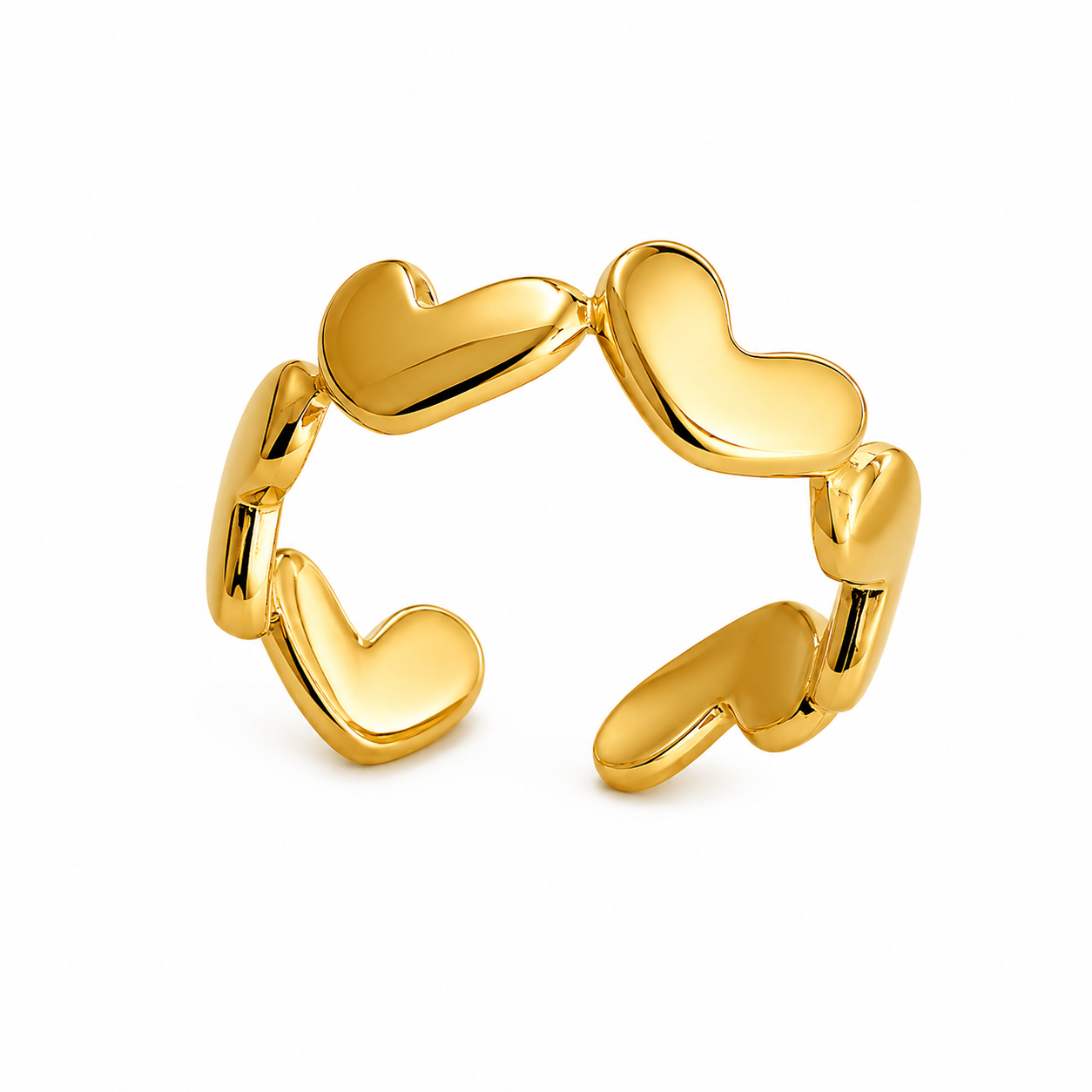 Multi-Heart Solid Flexi Size Ring | 18K PVD Gold Plated- For Women | Includes: Ring