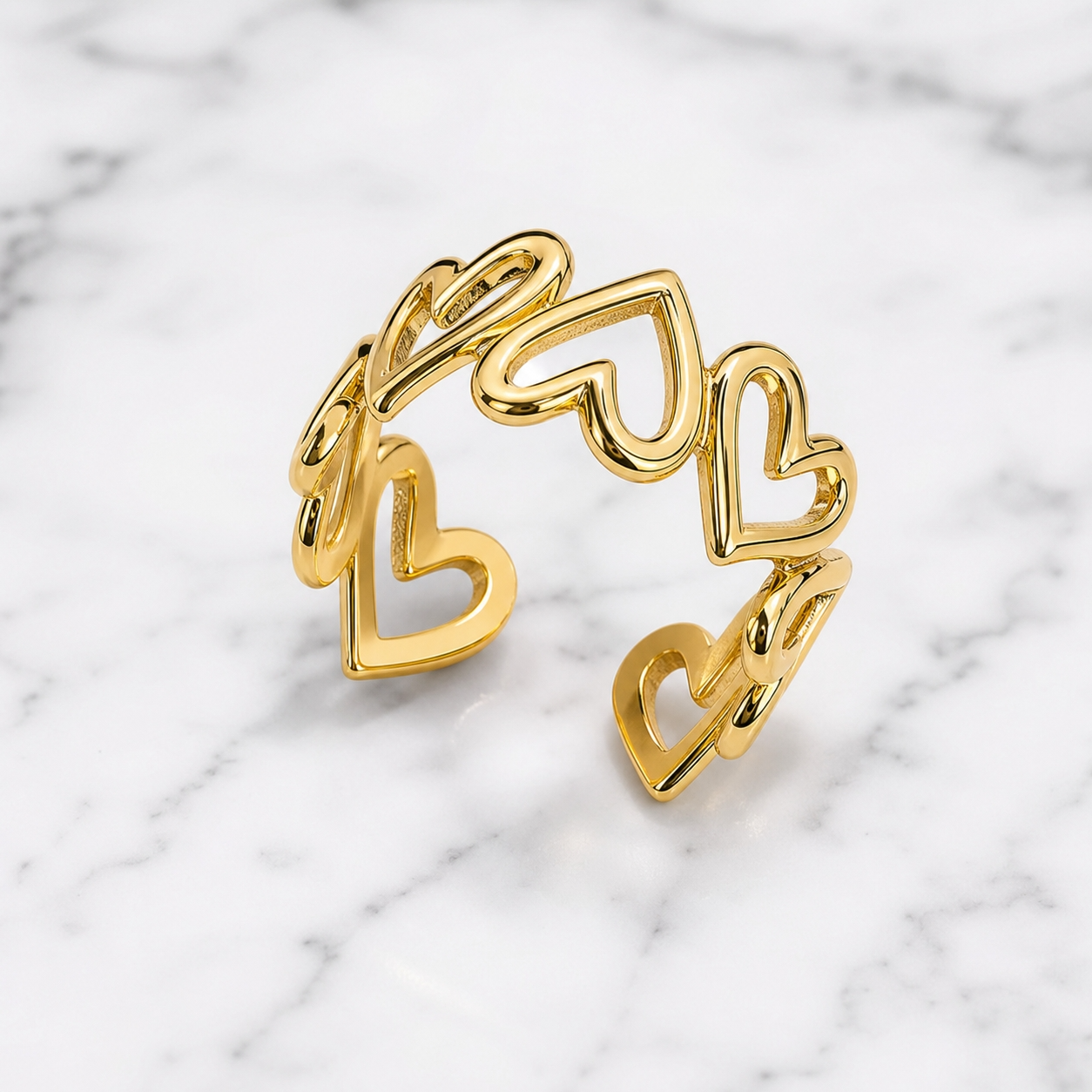 Multi-Heart Hollow Flexi Size Ring | 18K PVD Gold Plated- For Women | Includes: Ring