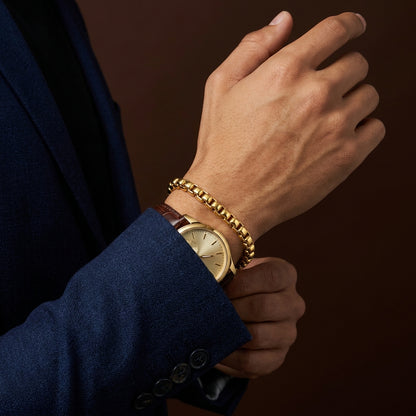 Golden Box Design Flexi Size Steel Regular Bracelet (6MM) | 18K PVD Gold Plated- For Men | Includes: Bracelet