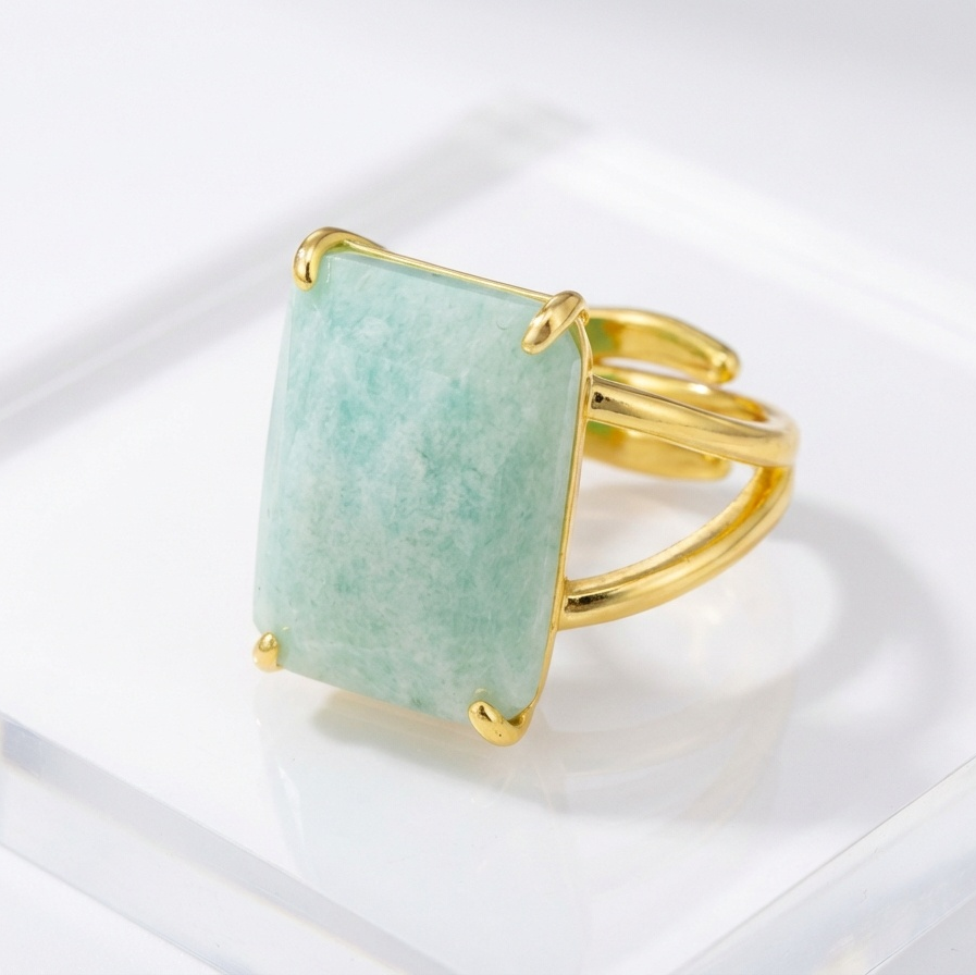 BOLD Natural Amazonite Stone Golden Flexi Size Ring | 18K Real Gold PVD Plated– For Men | Includes: Ring
