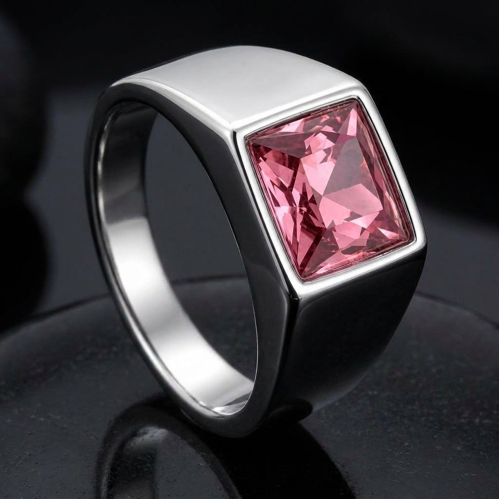 Regular Pink Square Zircon Titanium Ring | PVD Plated– For Men | Includes: Ring