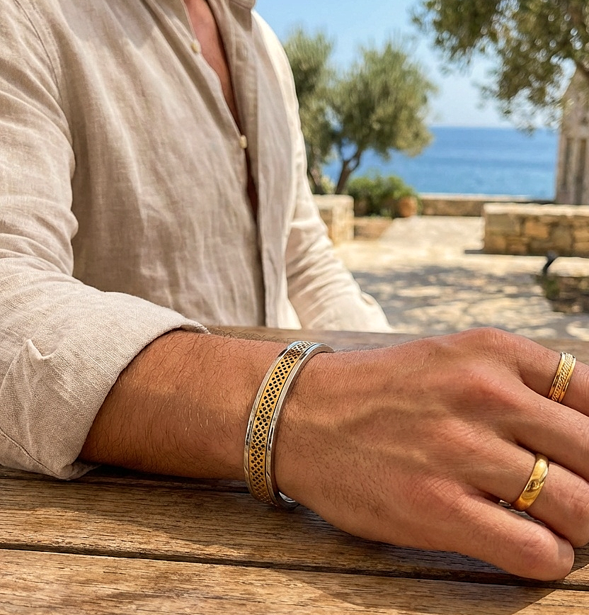 Ultra Modern criss-cross PVD Plated Cuff Bracelet | TITANIUM STEEL - For Men | Includes: Bracelet