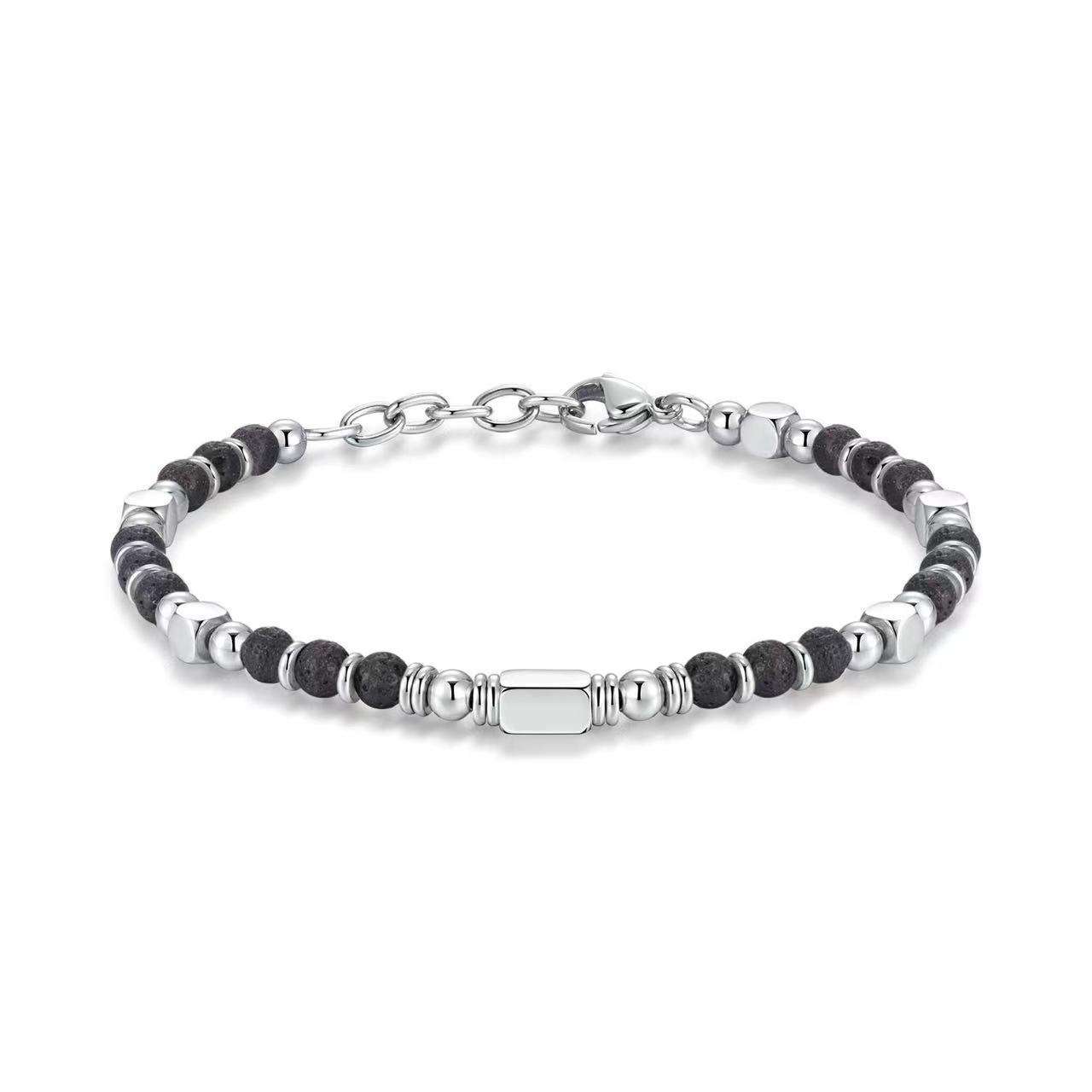 Ultra Rich Real Lava Stone Flexi Bracelet | TITANIUM Steel- For Men | Includes: Bracelet