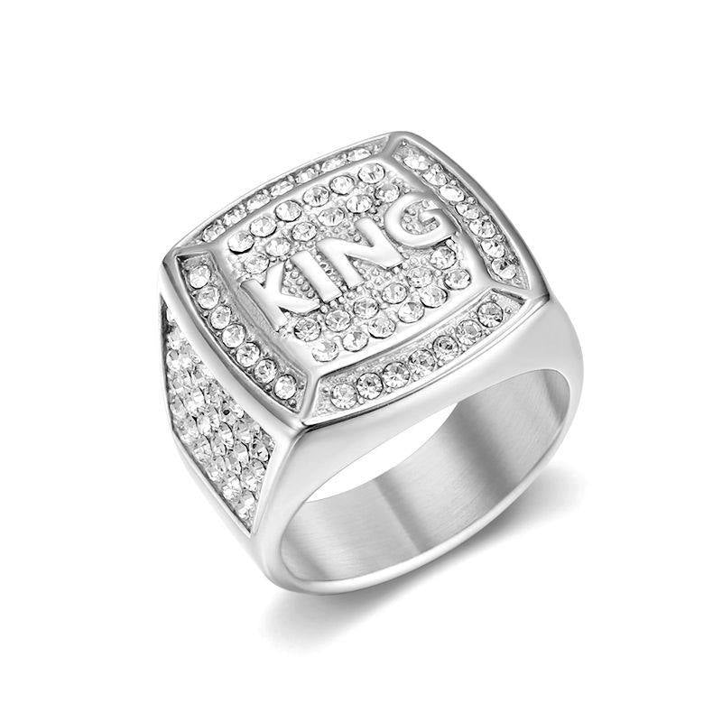 Real STEEL Multi Micro Zircon Fadeproof KING Ring | PVD Plated STEEL– For Men | Includes: Ring