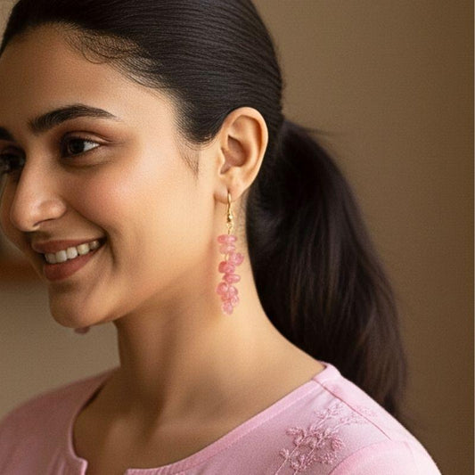 Soft Radiance Earrings | Silver PVD Plated & Rose Quartz Chip - For Women | Includes: Earrings