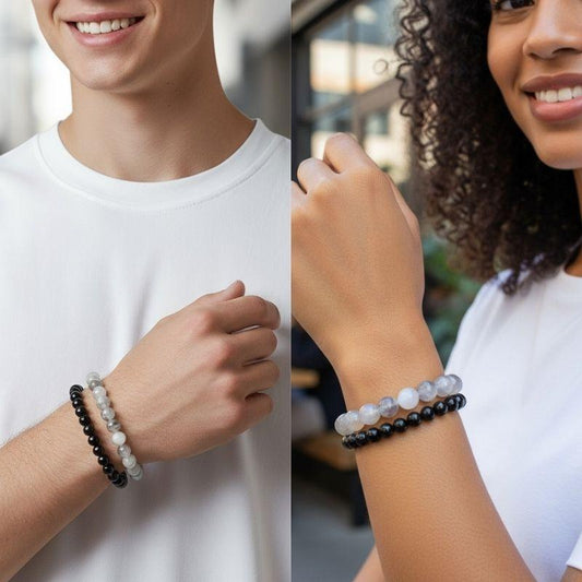 Stability Stacked Bracelets | Grey Agate - For Unisex | Includes: Bracelets (Set of 2)