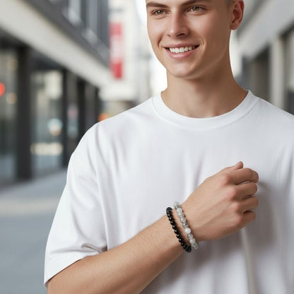 Stability Stacked Bracelets | Grey Agate - For Unisex | Includes: Bracelets (Set of 2)