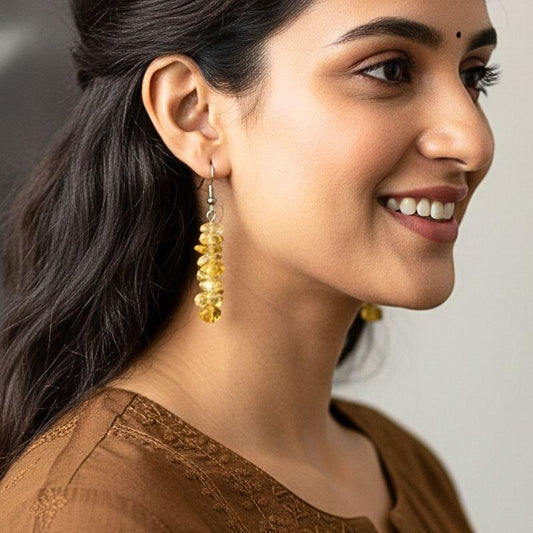 Sunlit Spark Earrings | Silver PVD Plated & Citrine Stone Chip - For Women | Includes: Earrings