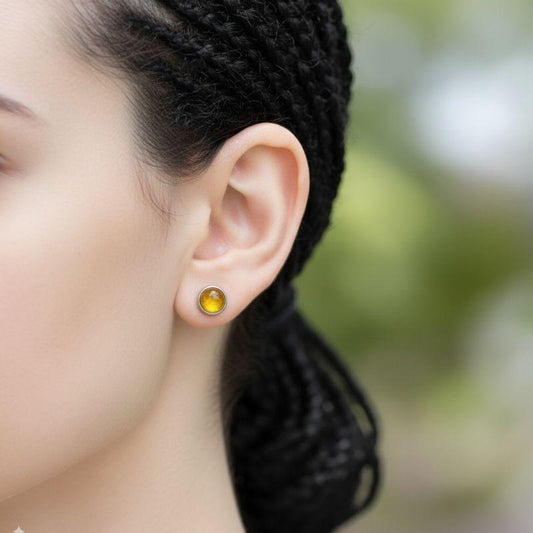 Sunny Grace Studs | Yellow Jade Stone & Silver PVD Plated - For Women | Includes: Earrings
