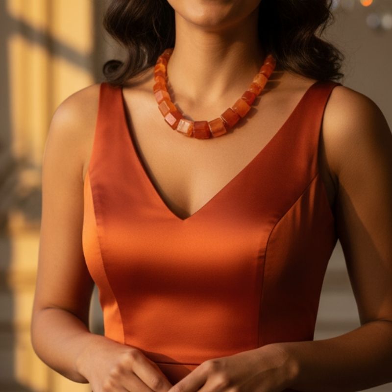 Sunset Flame Necklace | Coroline Carnelian Stone - For Women | Includes: Necklace