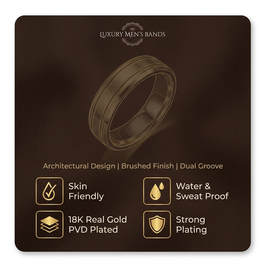 Dual Line Classic Golden Ring | 18K Real Gold PVD Plated– For Men | Includes: Ring